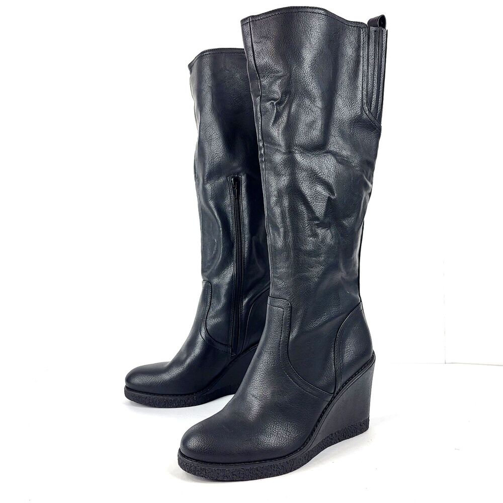 Zodiac Iggy Womens Wedge Tall Knee High Boots Side Zip Black size 8M
